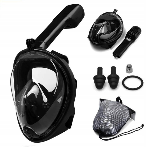 Maska do Nurkowania Pełnotwarzowa L/XL ASATO® - System AntiFog i DryTop - 180° Widoczność Czarna