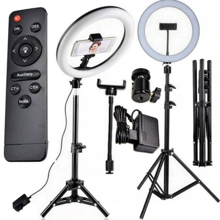 LAMPA PIERŚCIENIOWA LED SELFIE 80W STATYW 220 cm PILOT LAMPA PIERŚCIENIOWA LED SELFIE 80W STATYW 220 cm PILOT