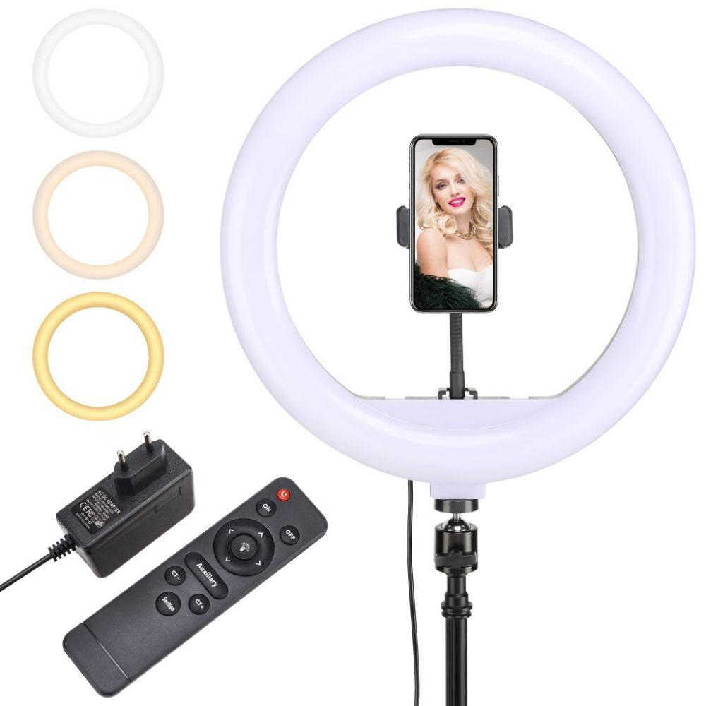 LAMPA PIERŚCIENIOWA LED SELFIE 80W STATYW 220 cm PILOT LAMPA PIERŚCIENIOWA LED SELFIE 80W STATYW 220 cm PILOT