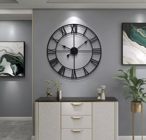 Zegar Ścienny 80 cm Duży do Salonu Nowoczesny LOFT Retro RZYMSKI 3D Czarny Zegar Ścienny 80 cm Duży do Salonu Nowoczesny LOFT Retro RZYMSKI 3D Czarny