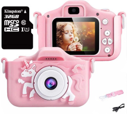 Aparat Cyfrowy dla Dzieci Kamera X7 HD + Karta 32GB SD Wideo Fotograficzny Jednorożec