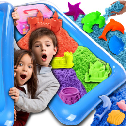 Piasek Kinetyczny 3kg Zestaw Dla Dziecka Basen Foremki Zabawki 15 Elementów