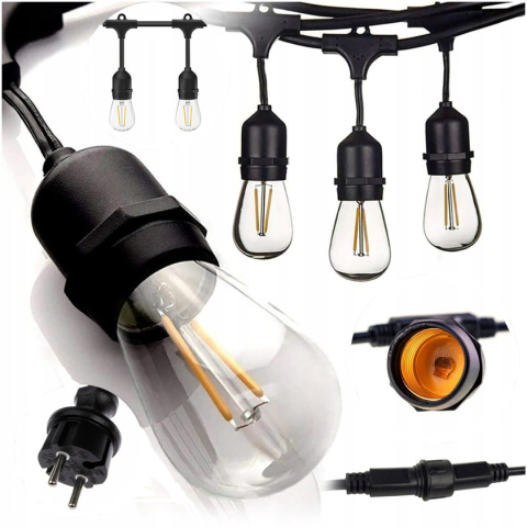 Girlanda Ogrodowa Zewnętrzna Świetlna 20 metrów + 20 Żarówek LED Lampki na Taras Ogród Balkon Girlanda Ogrodowa Zewnętrzna Świetlna 20 metrów + 20 Żarówek LED Lampki na Taras Ogród Balkon