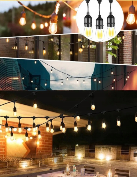 Girlanda Ogrodowa Zewnętrzna Świetlna 15 metrów + 15 Żarówek LED Lampki na Taras Ogród Balkon Girlanda Ogrodowa Zewnętrzna Świetlna 15 metrów + 15 Żarówek LED Lampki na Taras Ogród Balkon