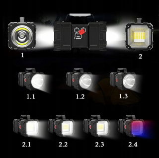 Latarka Szperacz ASATO® - Akumulatorowa Policyjna 1200LM 800m - 7 Trybów + Powerbank 10000mAh LED Mocna