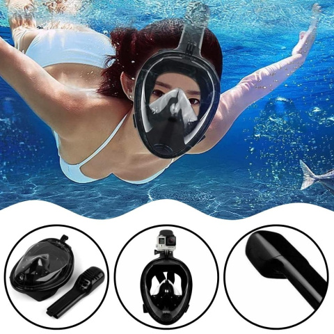 Maska do Nurkowania Pełnotwarzowa L/XL ASATO® - System AntiFog i DryTop - 180° Widoczność Czarna