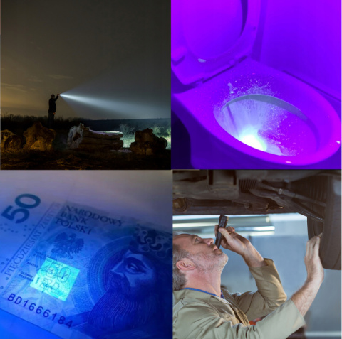 Latarka Taktyczna 2w1 LED + UV Survivalowa Zoom Wojskowa Akumulatorowa z Ładowarką