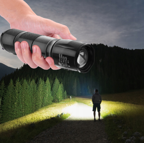 Latarka Taktyczna 2w1 LED + UV Survivalowa Zoom Wojskowa Akumulatorowa z Ładowarką