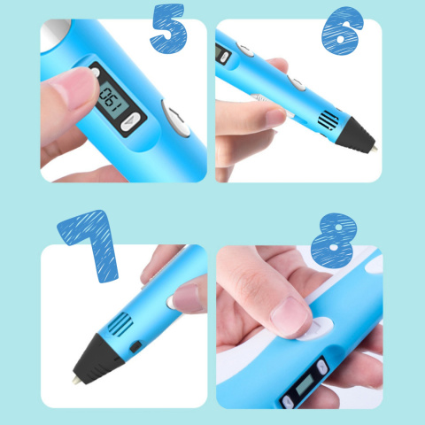 Długopis 3D dla Dzieci + Wkłady Filament 9 metrów Zestaw do Zabawy Drukarka Pen 5.0 Asato
