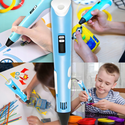 Długopis 3D dla Dzieci + Wkłady Filament 9 metrów Zestaw do Zabawy Drukarka Pen 5.0 Asato