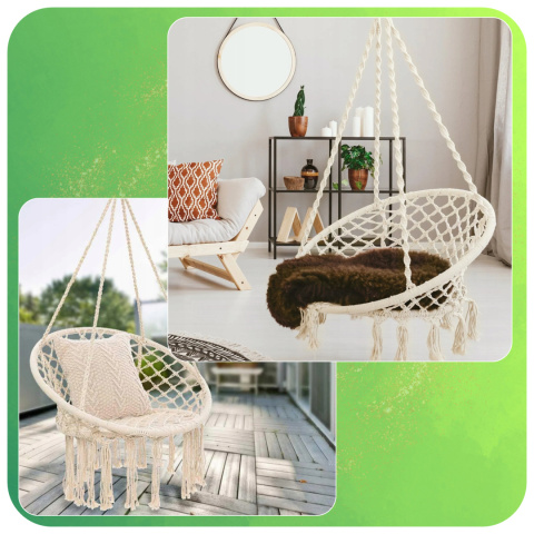 Fotel Bocianie Gniazdo Wiszący + Zestaw do Montażu Boho Bujany Ogrodowy