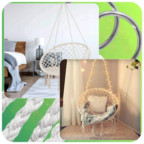 Fotel Bocianie Gniazdo Wiszący + Zestaw do Montażu Boho Bujany Ogrodowy