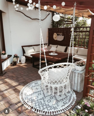 Fotel Bocianie Gniazdo Wiszący + Zestaw do Montażu Boho Bujany Ogrodowy