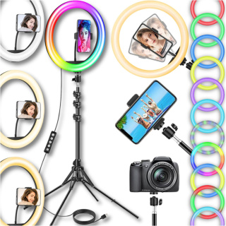 Lampa Pierścieniowa 80W LED RGB Ring 26 cm ASATO® - Statyw 210cm + Pilot Wielokolorowa