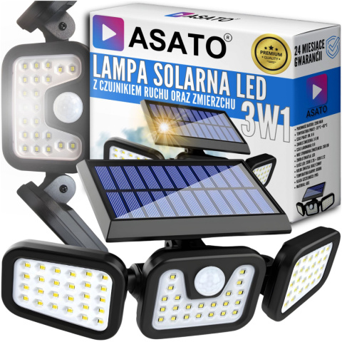 Lampa LED Solarna 3w1 z Czujnikiem Ruchu Zewnętrzna Zmierzchu 74W ASATO® Lampa LED Solarna 3w1 z Czujnikiem Ruchu Zewnętrzna Zmierzchu 74W ASATO®