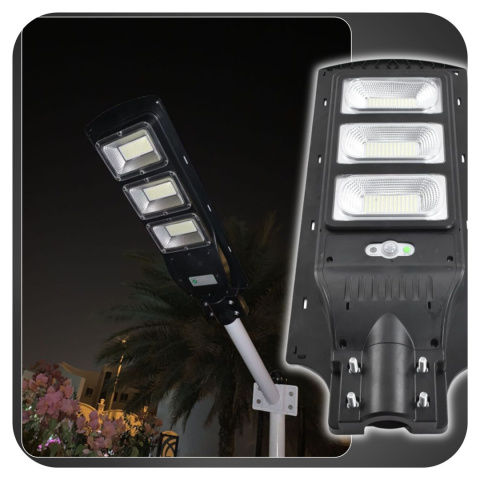 Lampa Uliczna Solarna LED 90W ze Słupkiem Czujnikiem Ruchu Pilot Uchwyt Lampa Uliczna Solarna LED 90W ze Słupkiem Czujnikiem Ruchu Pilot Uchwyt