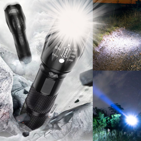 Latarka Taktyczna 2w1 LED + UV Survivalowa Zoom Wojskowa Akumulatorowa z Ładowarką