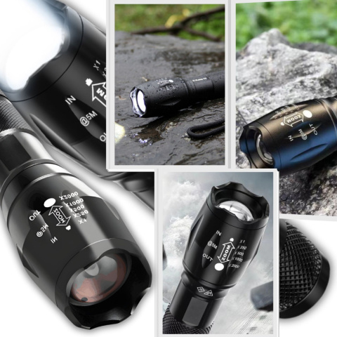 Latarka Taktyczna 2w1 LED + UV Survivalowa Zoom Wojskowa Akumulatorowa z Ładowarką