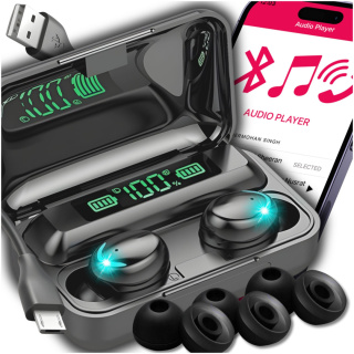SŁUCHAWKI F9+ Bezprzewodowe Douszne Bluetooth Mikrofon Powerbank BT5