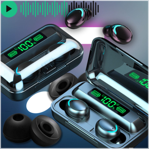 SŁUCHAWKI F9+ Bezprzewodowe Douszne Bluetooth Mikrofon Powerbank BT5