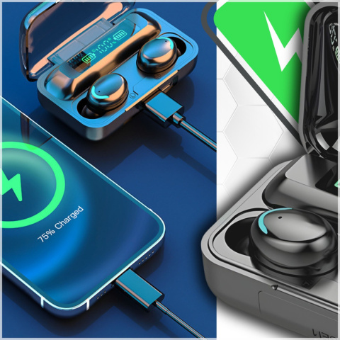 SŁUCHAWKI F9+ Bezprzewodowe Douszne Bluetooth Mikrofon Powerbank BT5
