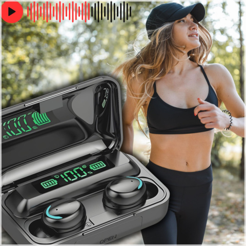 SŁUCHAWKI F9+ Bezprzewodowe Douszne Bluetooth Mikrofon Powerbank BT5