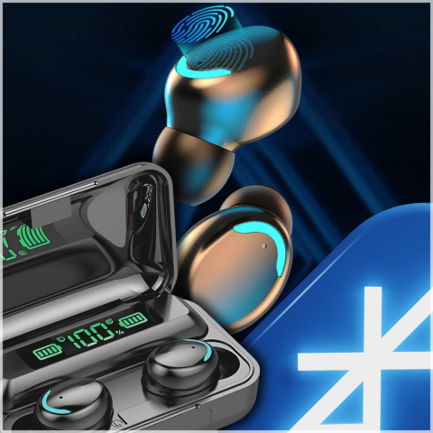 SŁUCHAWKI F9+ Bezprzewodowe Douszne Bluetooth Mikrofon Powerbank BT5