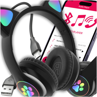 Słuchawki Kocie Uszy dla Dzieci Bluetooth BEZPRZEWODOW Różowe i Czarne