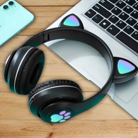 Słuchawki Kocie Uszy dla Dzieci Bluetooth BEZPRZEWODOW Różowe i Czarne