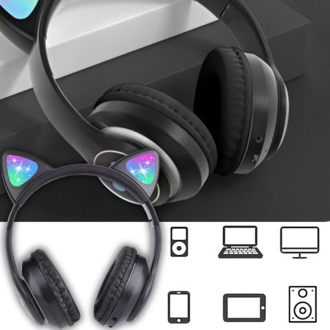 Słuchawki Kocie Uszy dla Dzieci Bluetooth BEZPRZEWODOW Różowe i Czarne Słuchawki Kocie Uszy dla Dzieci Bluetooth BEZPRZEWODOW Różowe i Czarne