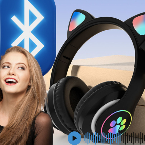 Słuchawki Kocie Uszy dla Dzieci Bluetooth BEZPRZEWODOW Różowe i Czarne Słuchawki Kocie Uszy dla Dzieci Bluetooth BEZPRZEWODOW Różowe i Czarne