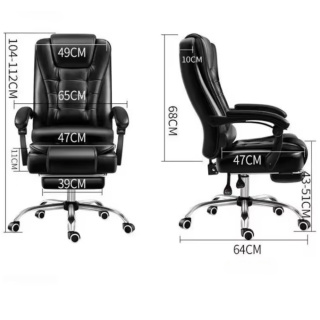 Fotel Biurowy Obrotowy ASATO® - Ergonomiczny z Podnóżkiem - Eko Skóra - Funkcja Leżanki 150°