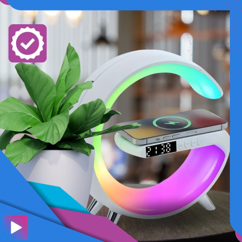 Głośnik Bezprzewodowy Lampka RGB Bluetooth Budzik Ładowarka Bezprzewodowa Zegar ASATO®