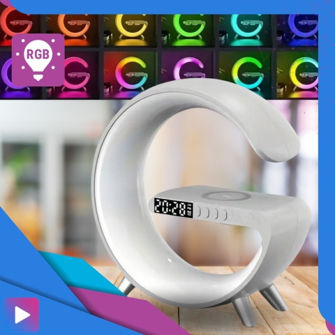 Głośnik Bezprzewodowy Lampka RGB Bluetooth Budzik Ładowarka Bezprzewodowa Zegar ASATO®
