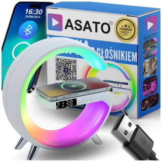 Głośnik Bezprzewodowy Lampka RGB Bluetooth Budzik Ładowarka Bezprzewodowa Zegar ASATO®