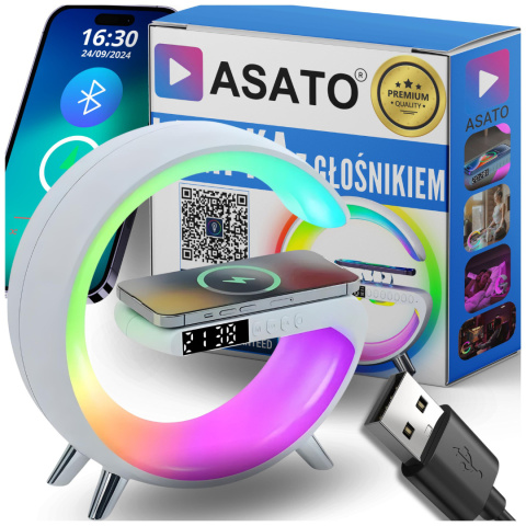 Głośnik Bezprzewodowy Lampka RGB Bluetooth Budzik Ładowarka Bezprzewodowa Zegar ASATO®