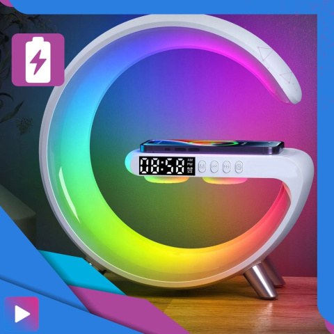 Głośnik Bezprzewodowy Lampka RGB Bluetooth Budzik Ładowarka Bezprzewodowa Zegar ASATO®