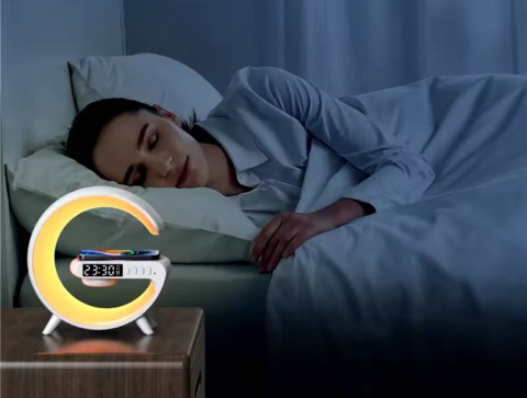 Głośnik Bezprzewodowy Lampka RGB Bluetooth Budzik Ładowarka Bezprzewodowa Zegar ASATO®