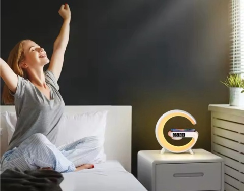 Głośnik Bezprzewodowy Lampka RGB Bluetooth Budzik Ładowarka Bezprzewodowa Zegar ASATO®