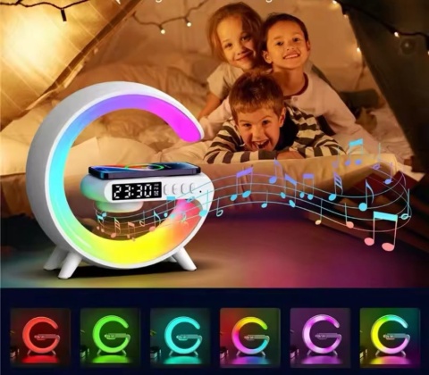Głośnik Bezprzewodowy Lampka RGB Bluetooth Budzik Ładowarka Bezprzewodowa Zegar ASATO®