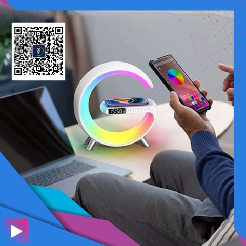 Głośnik Bezprzewodowy Lampka RGB Bluetooth Budzik Ładowarka Bezprzewodowa Zegar ASATO®