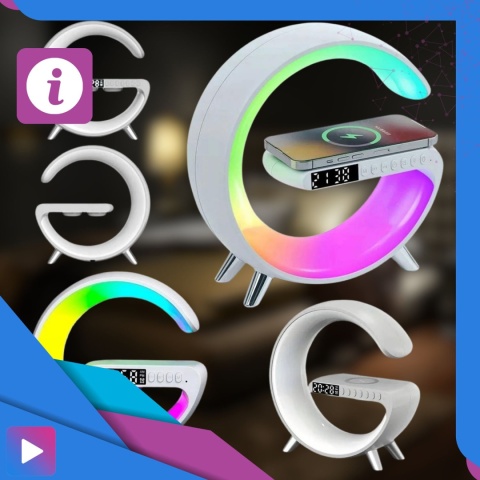 Głośnik Bezprzewodowy Lampka RGB Bluetooth Budzik Ładowarka Bezprzewodowa Zegar ASATO®