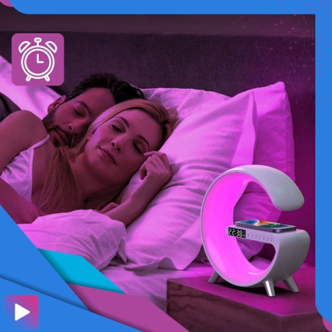 Głośnik Bezprzewodowy Lampka RGB Bluetooth Budzik Ładowarka Bezprzewodowa Zegar ASATO®