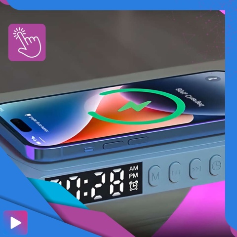 Głośnik Bezprzewodowy Lampka RGB Bluetooth Budzik Ładowarka Bezprzewodowa Zegar ASATO®