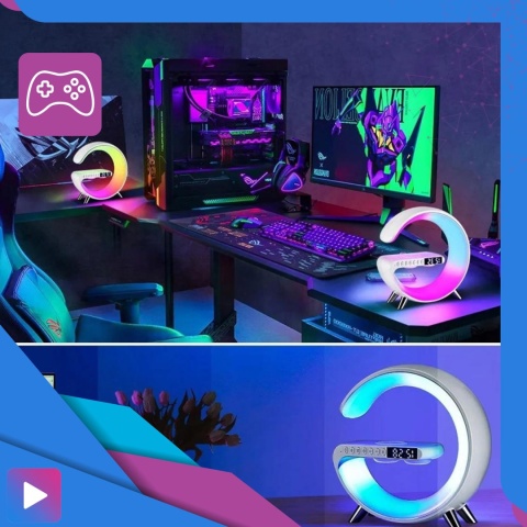 Głośnik Bezprzewodowy Lampka RGB Bluetooth Budzik Ładowarka Bezprzewodowa Zegar ASATO®