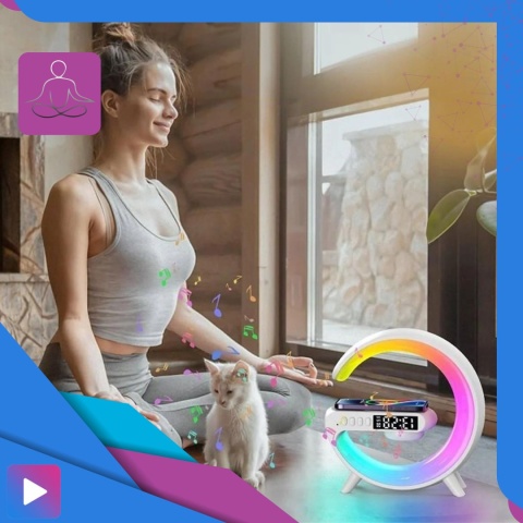 Głośnik Bezprzewodowy Lampka RGB Bluetooth Budzik Ładowarka Bezprzewodowa Zegar ASATO®