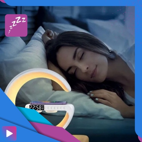 Głośnik Bezprzewodowy Lampka RGB Bluetooth Budzik Ładowarka Bezprzewodowa Zegar ASATO®