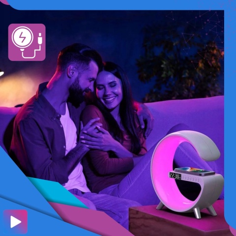 Głośnik Bezprzewodowy Lampka RGB Bluetooth Budzik Ładowarka Bezprzewodowa Zegar ASATO®