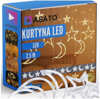 Kurtyna Świetlna na Okno 120 LED 2,5 m Girlanda Świąteczna Gwiazdki Barwa Ciepła Lampki Choinkowe Ozdobne Świąteczne