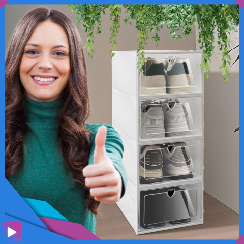 10x Pudełka na Buty Plastikowe Składane Wytrzymałe do Szafy na Korytarz Premium 10x Pudełka na Buty Plastikowe Składane Wytrzymałe do Szafy na Korytarz Premium